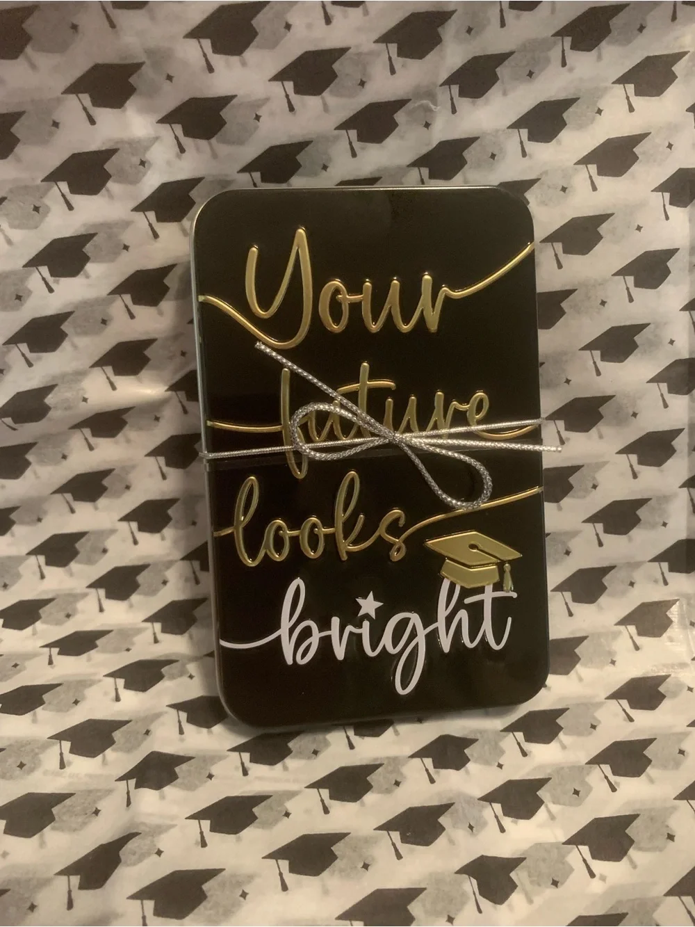 'Your Future Looks Bright' Black Graduation Gift Tin